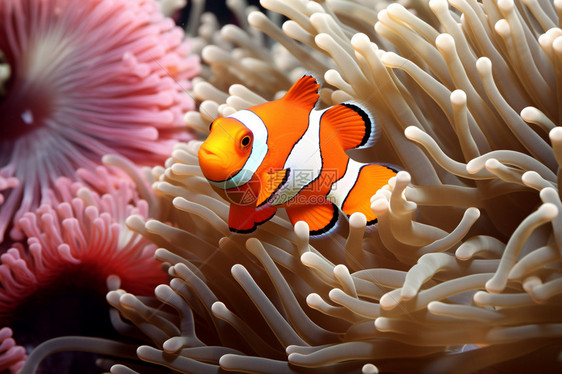 美丽的珊瑚群和可爱的小丑鱼图片