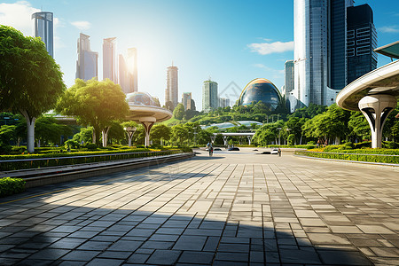 万里晴空的城市广场背景