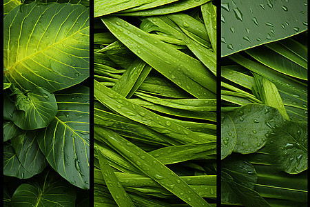 绿叶上的雨珠图片