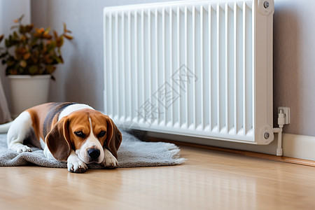 暖气旁的比格犬高清图片