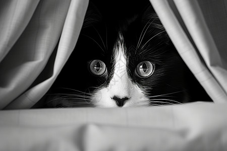 猫咪窥探的黑白世界图片