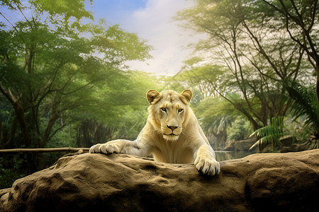 丛林石头上的白虎图片