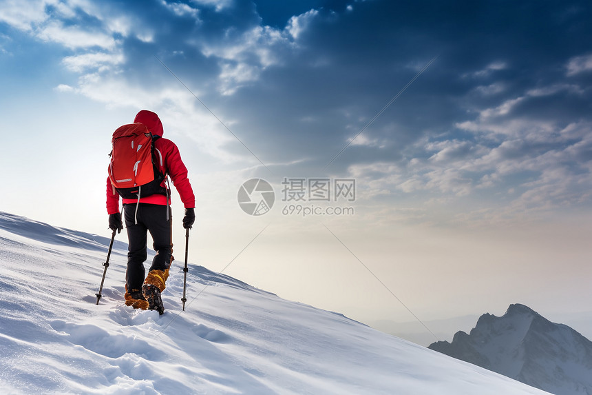 攀登雪山的人图片