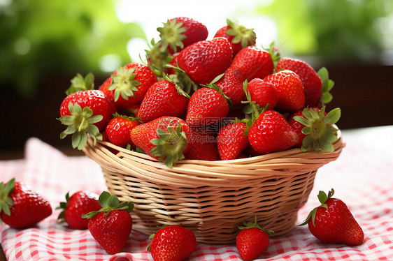 篮筐中的草莓水果图片