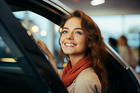 汽车4S店试驾的外国女子背景图片