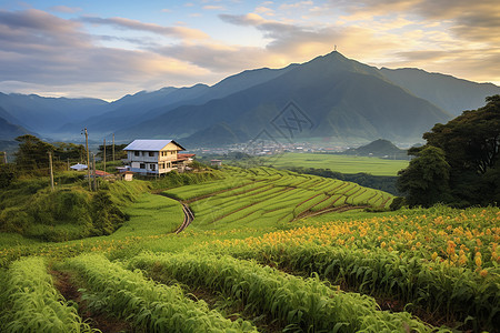 山水间的田园风光图片