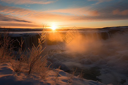 冬日日落的冰岛极地景观图片