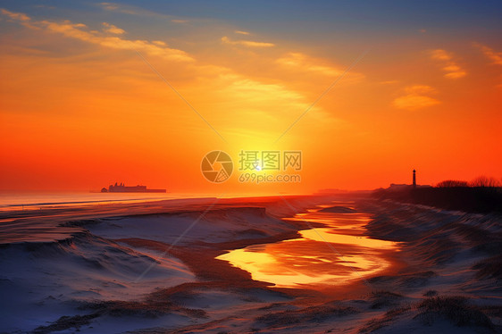日落下的北戴河美丽风景图片
