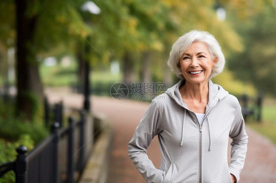悠闲散步的老年女性图片