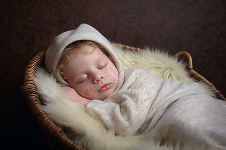摇篮中安睡的新生儿背景图片