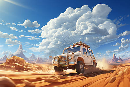 沙漠中帅气的越野车图片