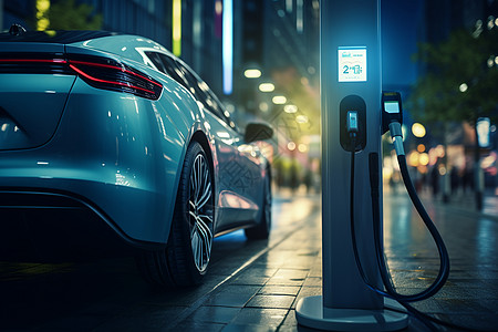 汽车道路现代智能新能源充电桩背景