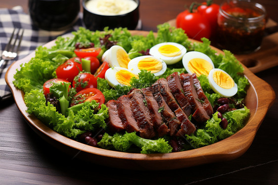 健康减脂的牛排蔬菜沙拉图片