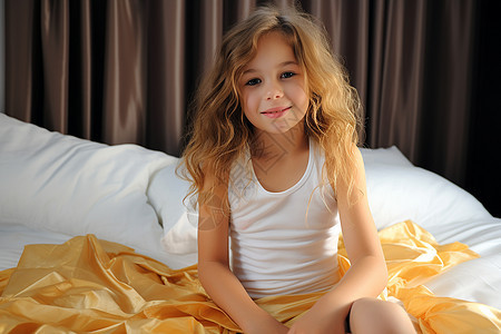床上可爱的小女孩图片