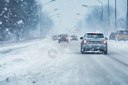 大雪车冬季雪中的街道背景