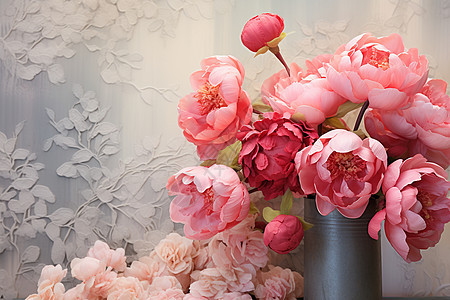 花瓶中精致的绣球花装饰图片