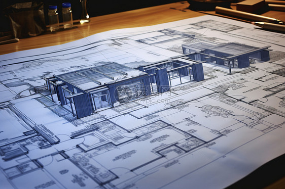 建筑师的印刷图纸图片