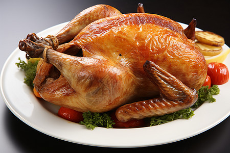 丰盛的美食传统美食的烤鸡背景