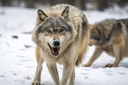 冬季荒野雪地中的狼群图片