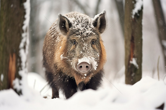 冬季户外的野猪图片