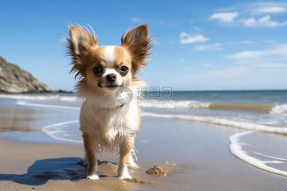 夏季沙滩上的宠物狗狗图片