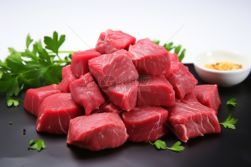 菜板上的牛肉粒图片