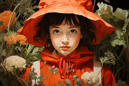 花朵中的女孩背景图片