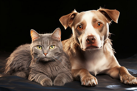 趴在一起的猫和狗图片