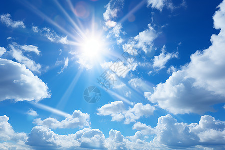 蓝天白云里的太阳图片
