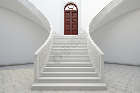 通往二楼的白色楼梯图片