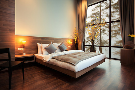 窗外山景的大床卧室图片