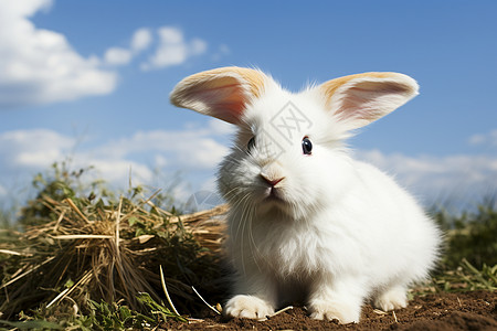 憨态可掬的白兔在花园里欢跃图片