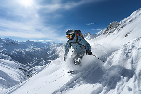 雪山飞驰的滑雪爱好者图片