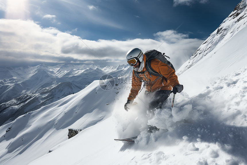 刺激的雪山滑雪运动图片
