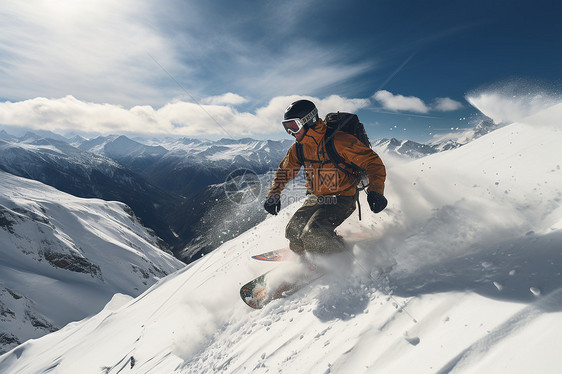 冬季雪山滑雪的男子图片