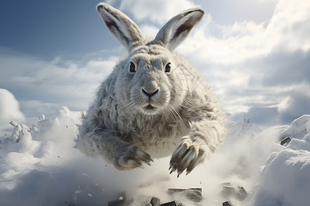 蓝天白云下的兔子图片