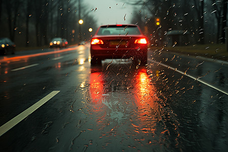 夜晚大雨中的车辆图片