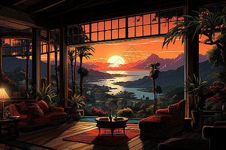 夕阳下的客厅图片