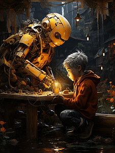 小男孩与机器人图片