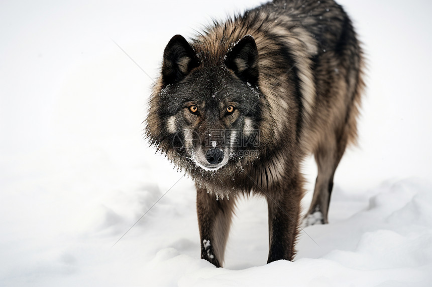 冬季雪山中的黑狼图片