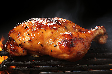 烧烤架上的奥尔良烤鸡腿图片