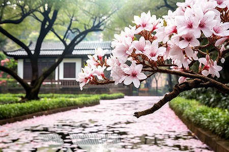 春季公园樱花盛开的美丽景观图片