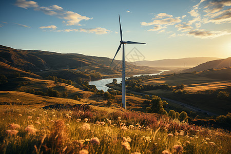 草原上的新能源风力发电机图片