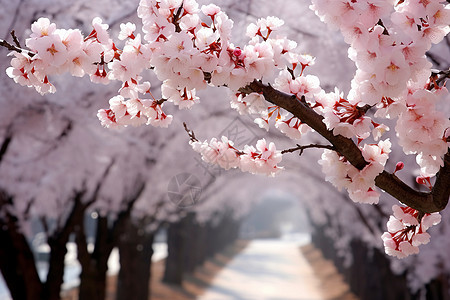 公园中樱花盛开的美丽景观图片