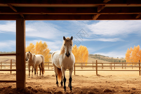 农场养殖马匹的特写图片
