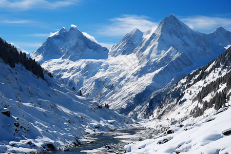 冬季辽阔的雪山山脉图片