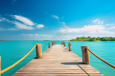 蔚蓝海面上的木栈桥图片