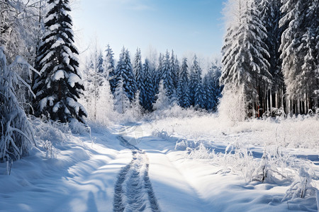 白茫茫的冬季森林景观图片