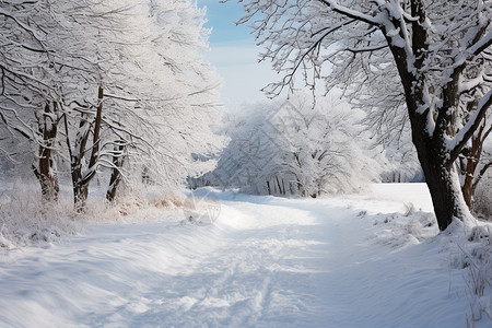 美丽的白雪森林景观图片