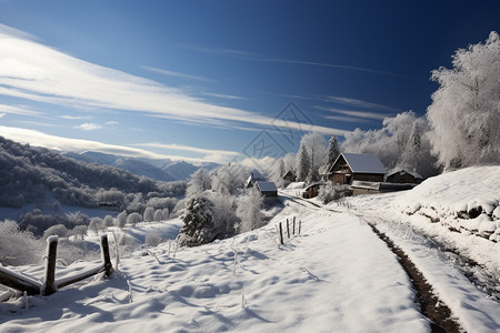 白雪皑皑的山脉森林景观图片